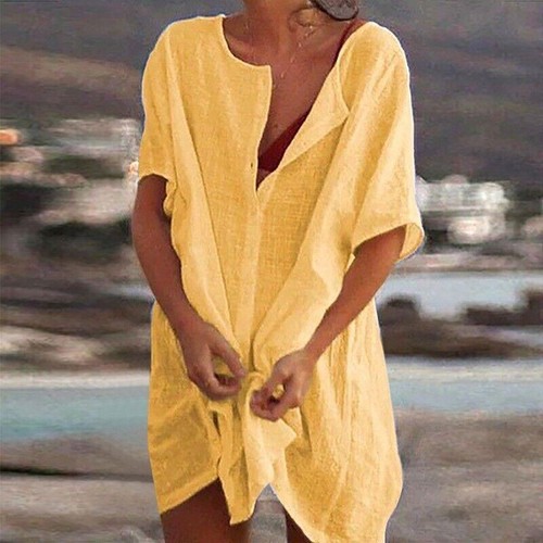 Lockeres Damen-Bikini-Überwurf Mini Strand T-Shirt Kleid Bademode Beachwear - Bild 1 von 14