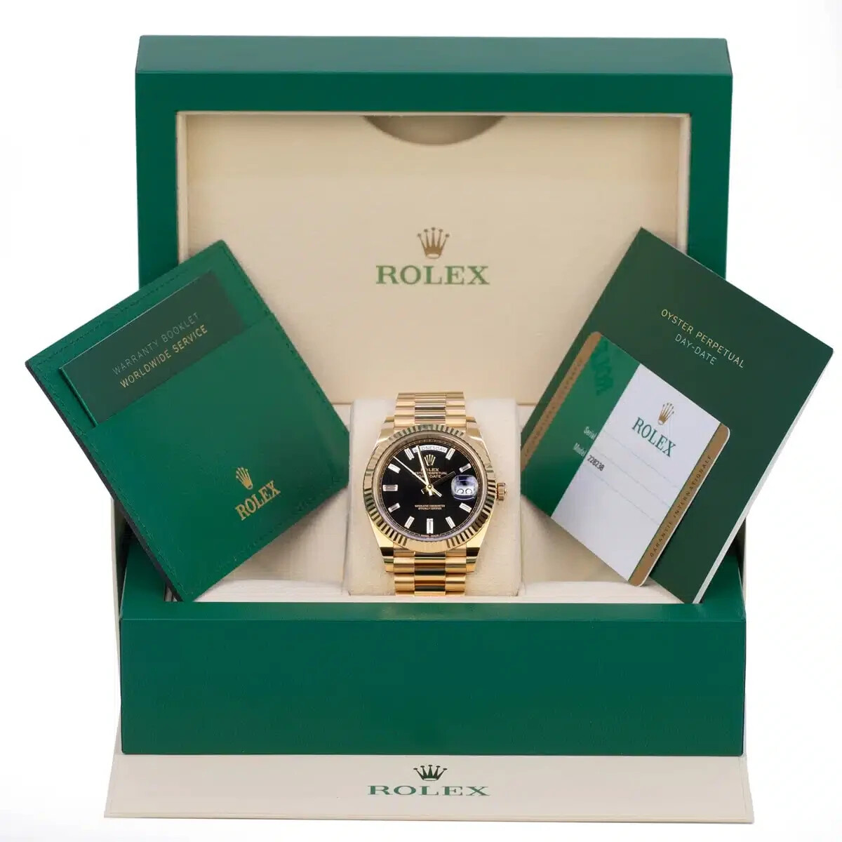 Rolex 228238 Day-Date Black Baguette 40mm Yellow Gold Watch