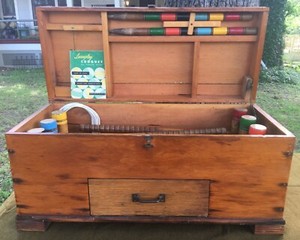 Vintage Croquet Set Metal Wire Frames Solid Wood Mallets South Bend Toy Man. Co.