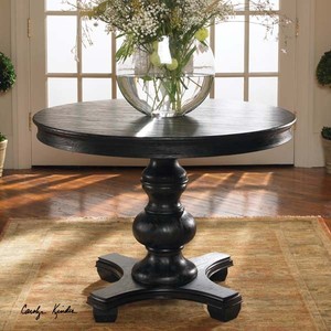 Satin Black Round Wood Entry Foyer Accent Dining Occasional Table