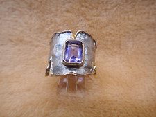 Emerald Cut Purple AMETHYST Ring Sterling Silver Designer JUVITE R174- Size 7.5