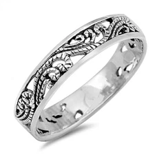 Filigree Band Ring Genuine Sterling Silver 925 Jewelry Height 4 mm Size 3 - 12