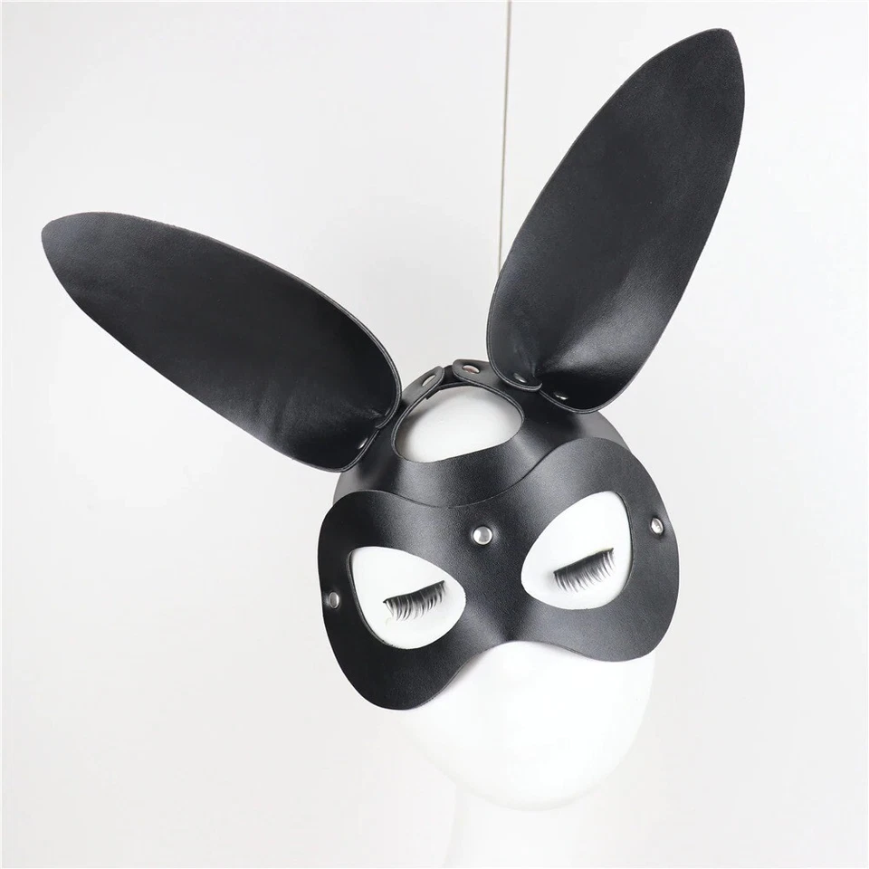 Women Sexy Mask Black Leather Masquerade Half Face Bunny Cat Mask Cosplay Party - Image 3 of 4