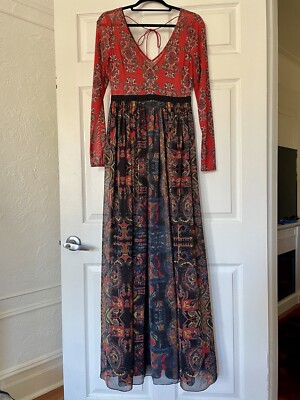 free people beaded maxi dress Free People Velvet Bodice Gown Size 2 Pink Beaded Embroidered Tulle Maxi Dress