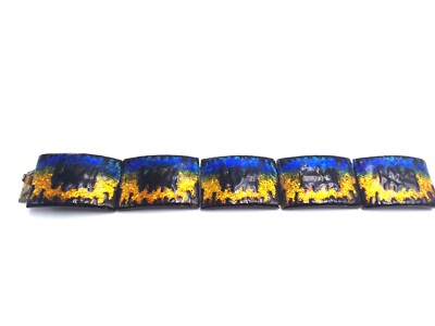 Bracelet Articulé En émail Vintage Vers 1960 - Bijou D'artiste, Argenté Avec Ormeau, Petit Manque