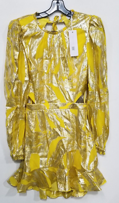 REBECCA VALLANCE Navarro Metallic Detail Long Sleeve Silk Blend Dress In  Yellow | eBay
