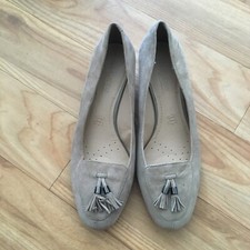 M&S Beige tassle slip on shoes, size 4, footglove worn once Wedge Heel See Desc