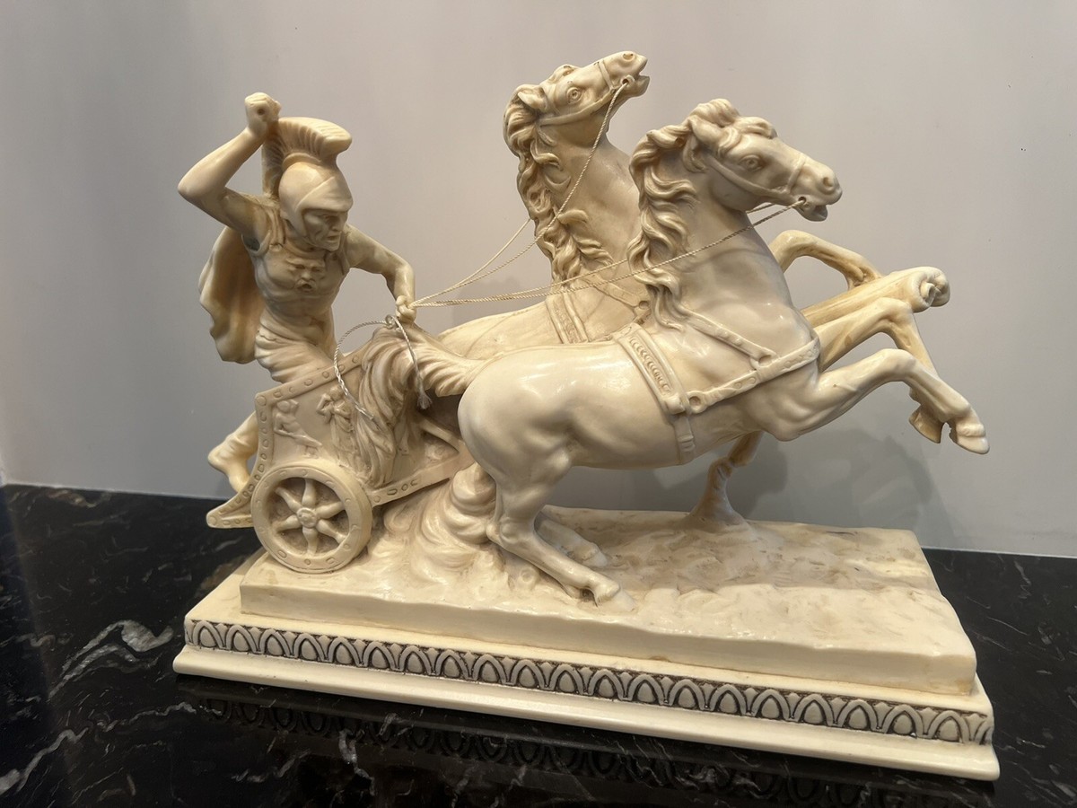 Vintage Amilcare Santini Resin Sculpture Roman Gladiator Chariot