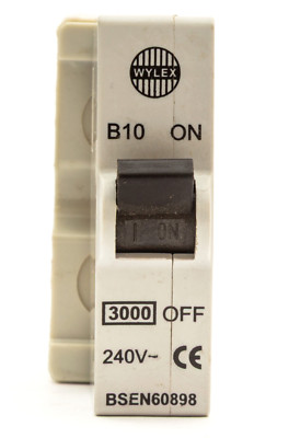 WYLEX 10 AMP B10 CURVE B 3kA MCB UNTERBRECHER PUSH PLUG IN ABB 10A BASIS WEISS