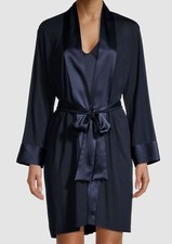 295 Josie Natori Women's Blue Self Tie Micro Shawl Satin Robe Sleepwear Size L