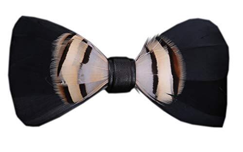 Novelty Feather Bow Tie for Men Handmade Pre-tied Bowtie One Size Black Beige - Zdjęcie 1 z 2