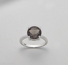 Solid Sterling Silver Natural 3cts Smoky Quartz Solitaire Ring 3.24g 10mm Size 9