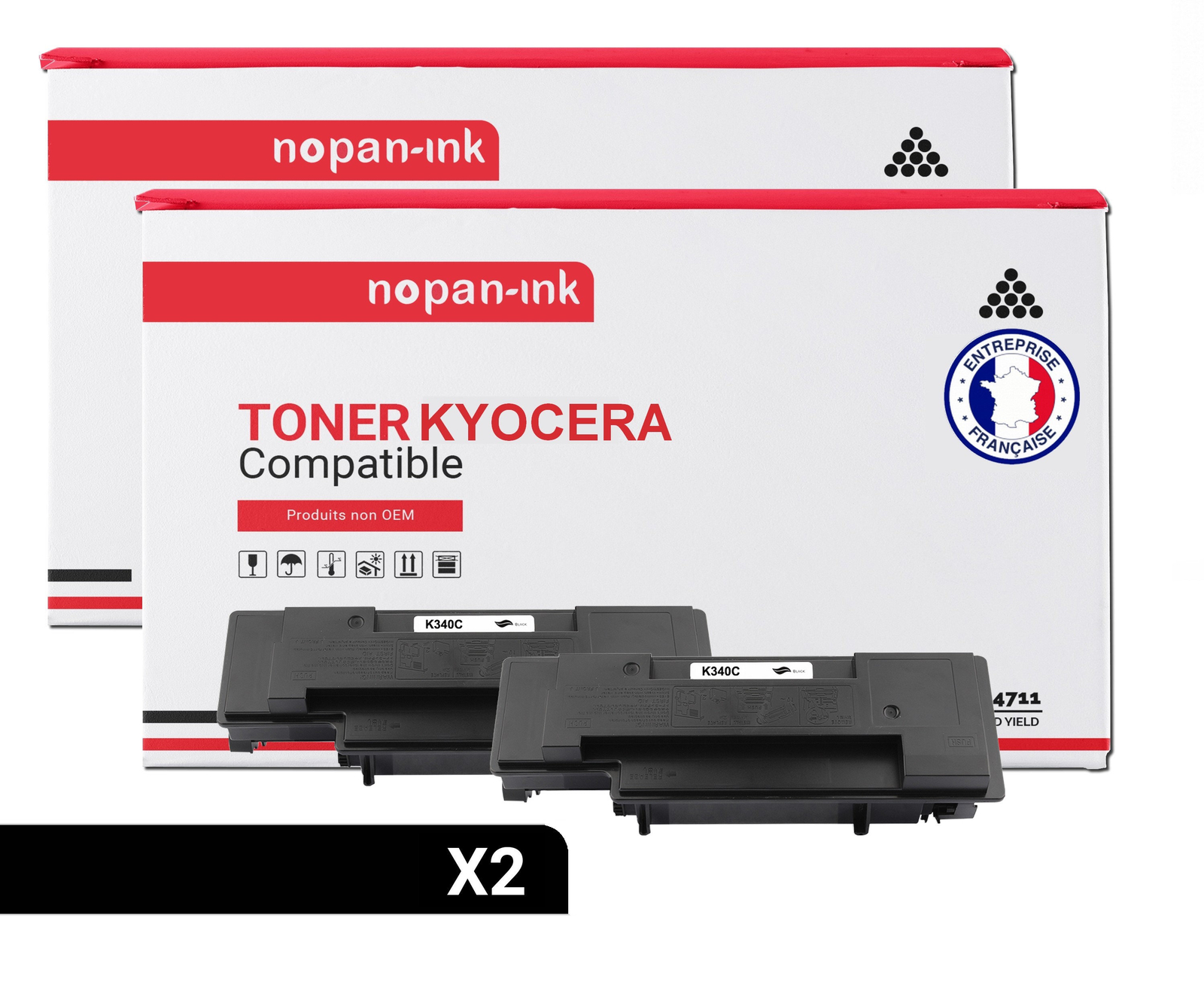 Toner noir compatible KYOCERA TK340 NOPAN-INK lot de 2 pour impression haute netteté