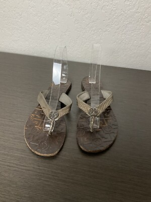 Tory Burch Thora Thong Flip Flop Sandals Brown Leather Snakeskin Print SZ 9