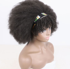 Headband Wigs Short Yaki Hair Afro kinky Curly Bangs Synthetic for Black Women