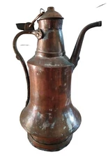 Primitive Copper Hand Hammered EWER PITCHER With Lid 14" Antique Rustic 