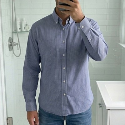 Pronto Uomo Long Sleeve Shirt 18 34/35 Button Down Collared Navy White Gingham