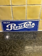Small Enjoy Pepsi Cola Enamel Advertising Sign Rectangular Blue