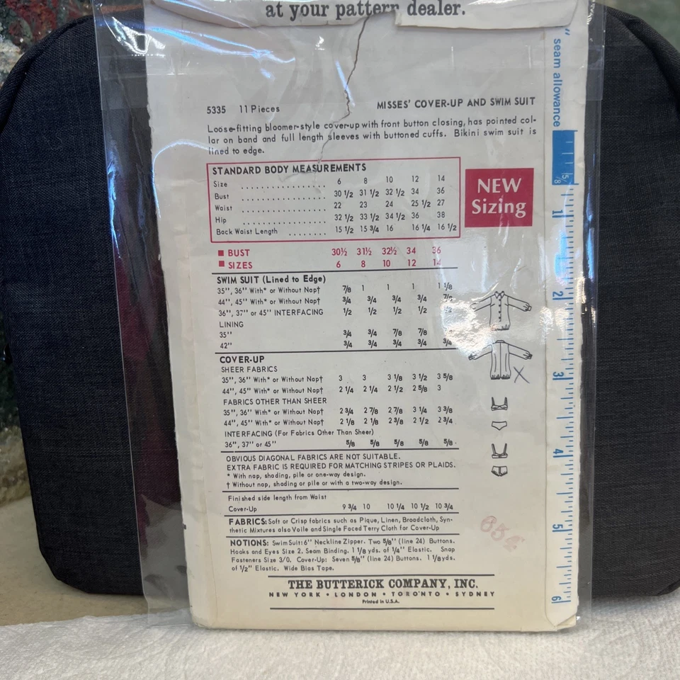 VTG 69s Butterick Sewing 5335 Misses' Swimsuit and Cover up Size 8 Bust 31~1/2 - Image 2 of 2