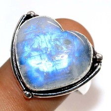 Heart Rainbow Moonstone 925 Silver Plated Ring US 11 Festival Jewelry Trendy JW