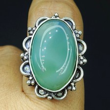 Natural Aqua Chalcedony Gemstone Handmade 925 Sterling Silver Ring Size-7 US
