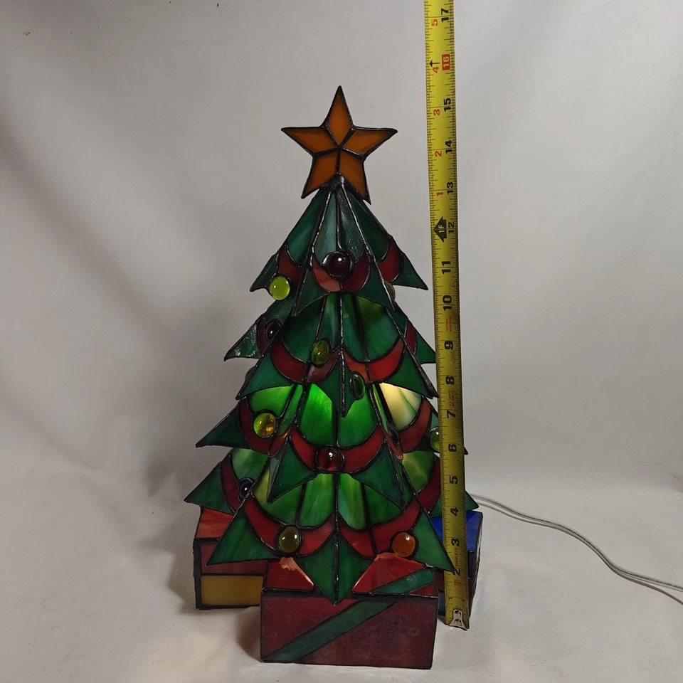Vitral Árbol de Navidad Grande 16" Alto Funciona Vacaciones Decoraciones Vintage Foto 3 de 4