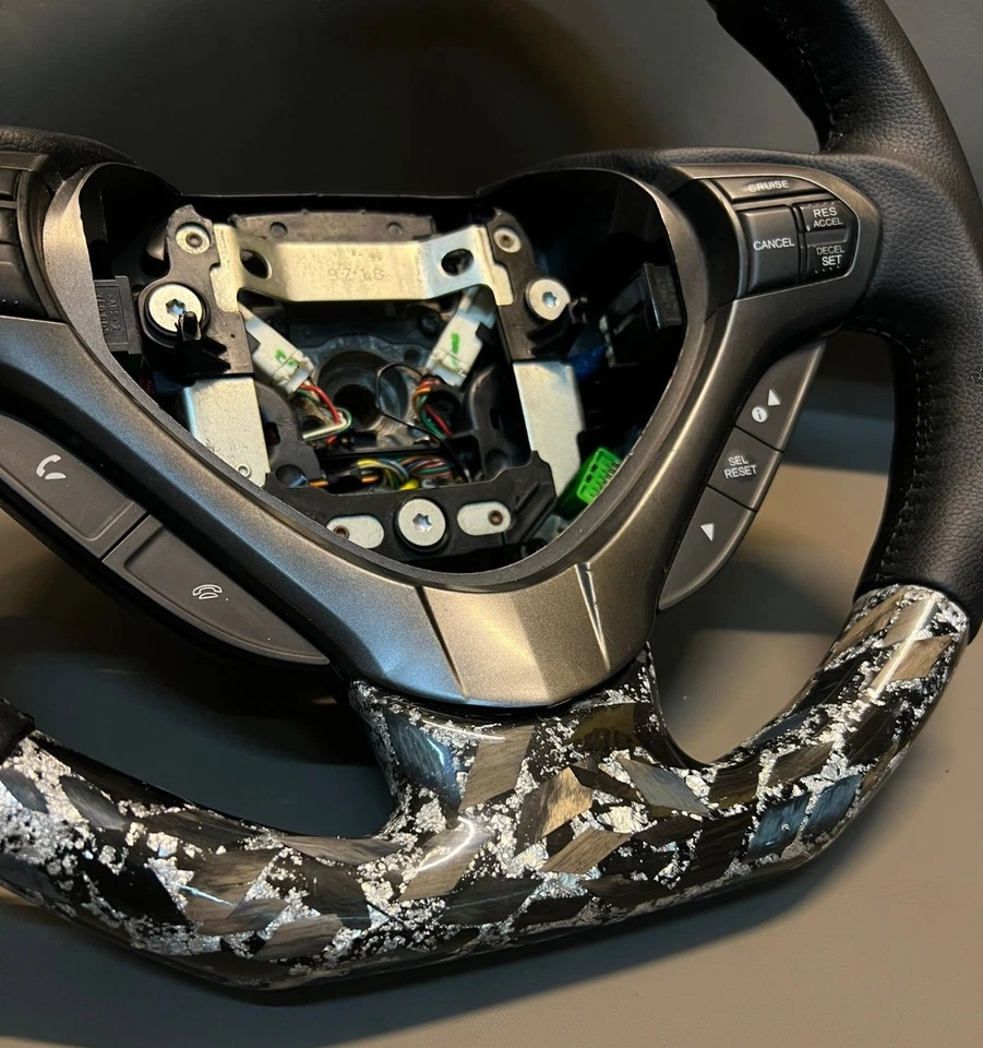 Volante inferior plano personalizado plateado forjado real Honda Acura TSX 2009-2014 Foto 4 de 4