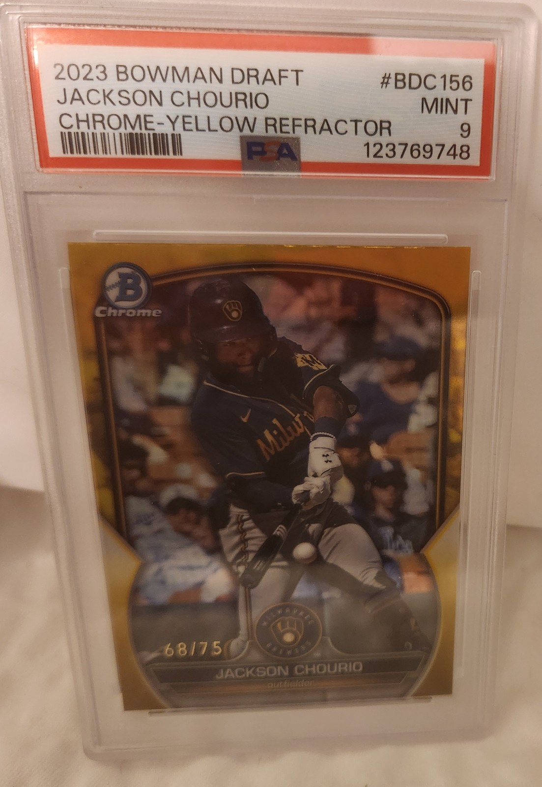 2023 Bowman Draft - Chrome Jackson Chourio #BDC-156 Yellow Refractor /75 (RC)