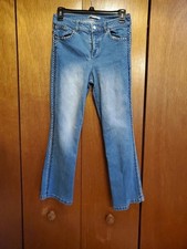 Alice  Olivia Womens Cropped Flared Jeans Blue Medium Wash Chunky Stitch Sz 27
