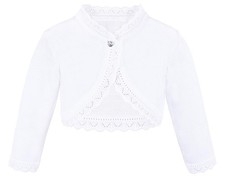 Lilax Little Girls' Knit Long Sleeve Button Closure Bolero Cardigan 6, White