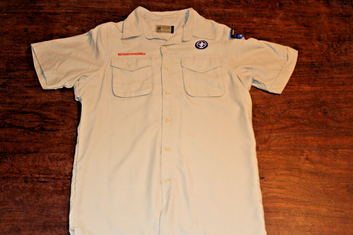 Boy Scouts of America BSA Men's Shirt Tan Small Vented Poly Microfiber Glue Patc