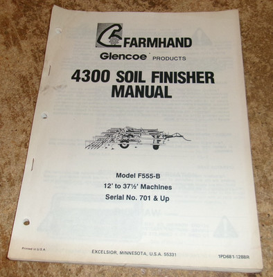 vintage glencoe/farm hand 4300 soil finisher parts manual very good used