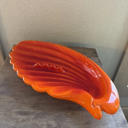 Mid-Century Modern Royal Haeger Pottery ashtray USA Orange Red Smoke