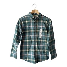 Cat Jack Boy s Green Yellow Plaid 100 Cotton Flannel L 12-14 NWT