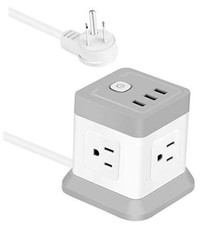 Power Strip with USB, Flat Plug Extension Cord with 4 Outlets and Grey White
