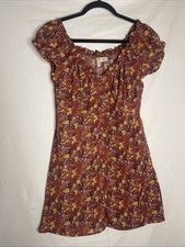 Floral Off Shoulder Mini Dress Ruffle Button Front Boho Sky and Sparrow M