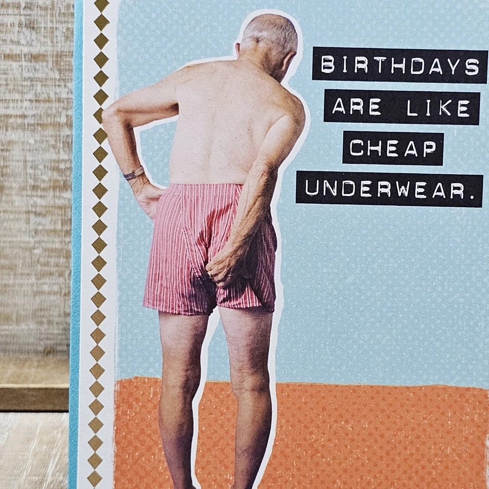 Hallmark Birthday Greeting Card Adult Humor Cheap Underwear Funny Blue Gold 5x7 - Image 3 of 4