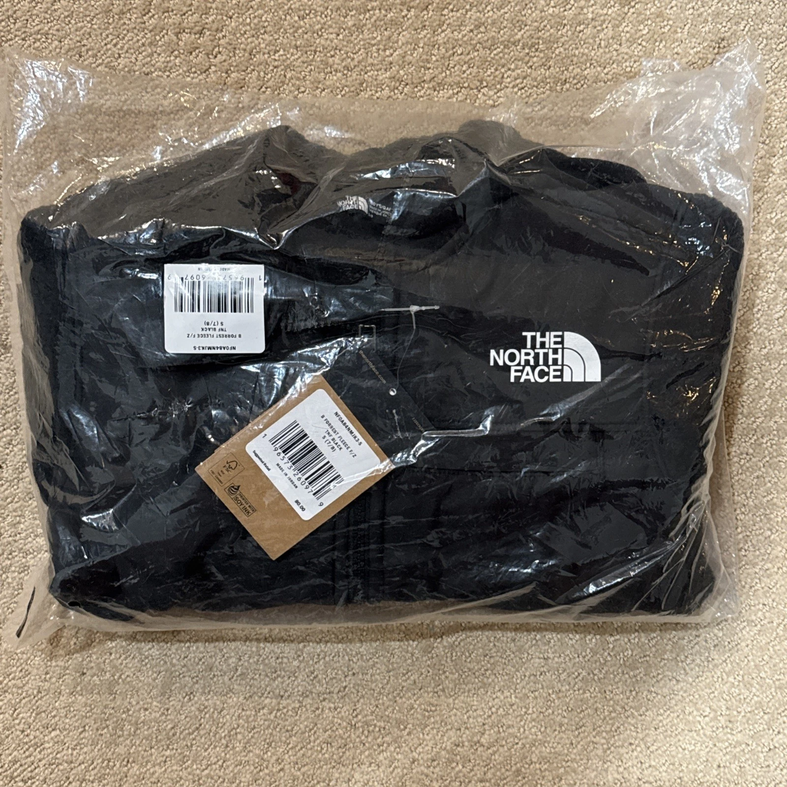 Boys Forest Fleece Full Zip Hooded Jacket Black The North Face S (7/8) NWT