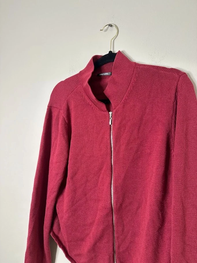 Daisy Fuentes 女式 XL 毛衣开衫全拉链红色模拟领勃艮第色 — 第 2/4 张图片