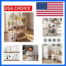3 Tier Rolling Cart with Lockable Wheels, Clear Acrylic Utility Trolley with ...