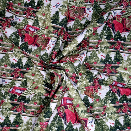 Susan Winget Christmas Fabric-Pine Trees & Fences-Red Truck Quilt Cotton 44x2 Yd - Picture 14 of 14