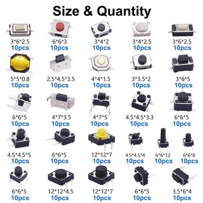 Micro Momentary Tact Switch Set 26 Values 4/3/2 Pin - 260Pcs