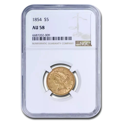 1854 $5 Liberty Gold Half Eagle AU-58 NGC
