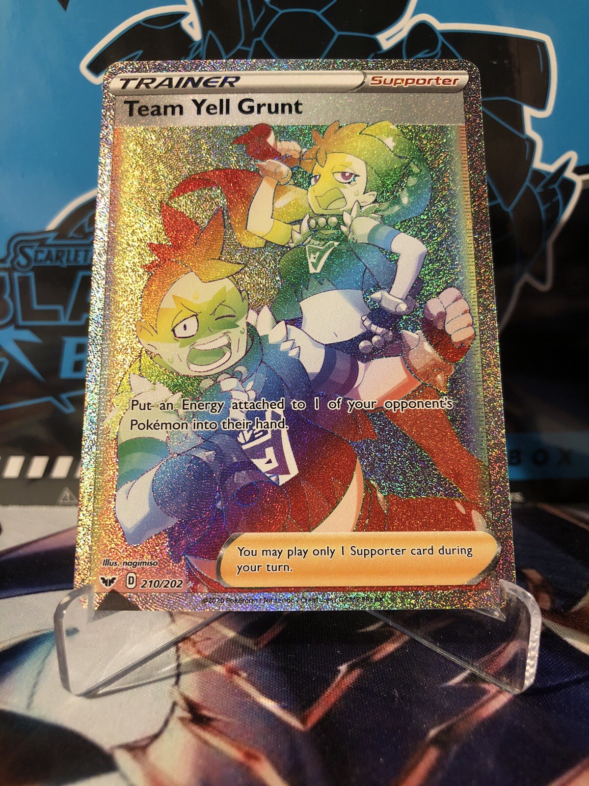 Team Yell Grunt Pokemon Sword & Shield Base Set 210/202 Rainbow Secret Rare NM