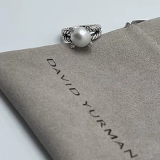 David Yurman 10mm Cultured Freshwater Pearl & Diamonds Ring Size 7
