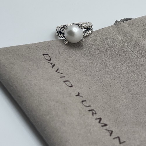 David Yurman 10mm Cultured Freshwater Pearl & Diamonds Ring Size 9