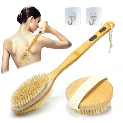 YUNYU Wet & Dry Brushing Body Brush Set, 2tlg Long Handle Back Scrubber & Round