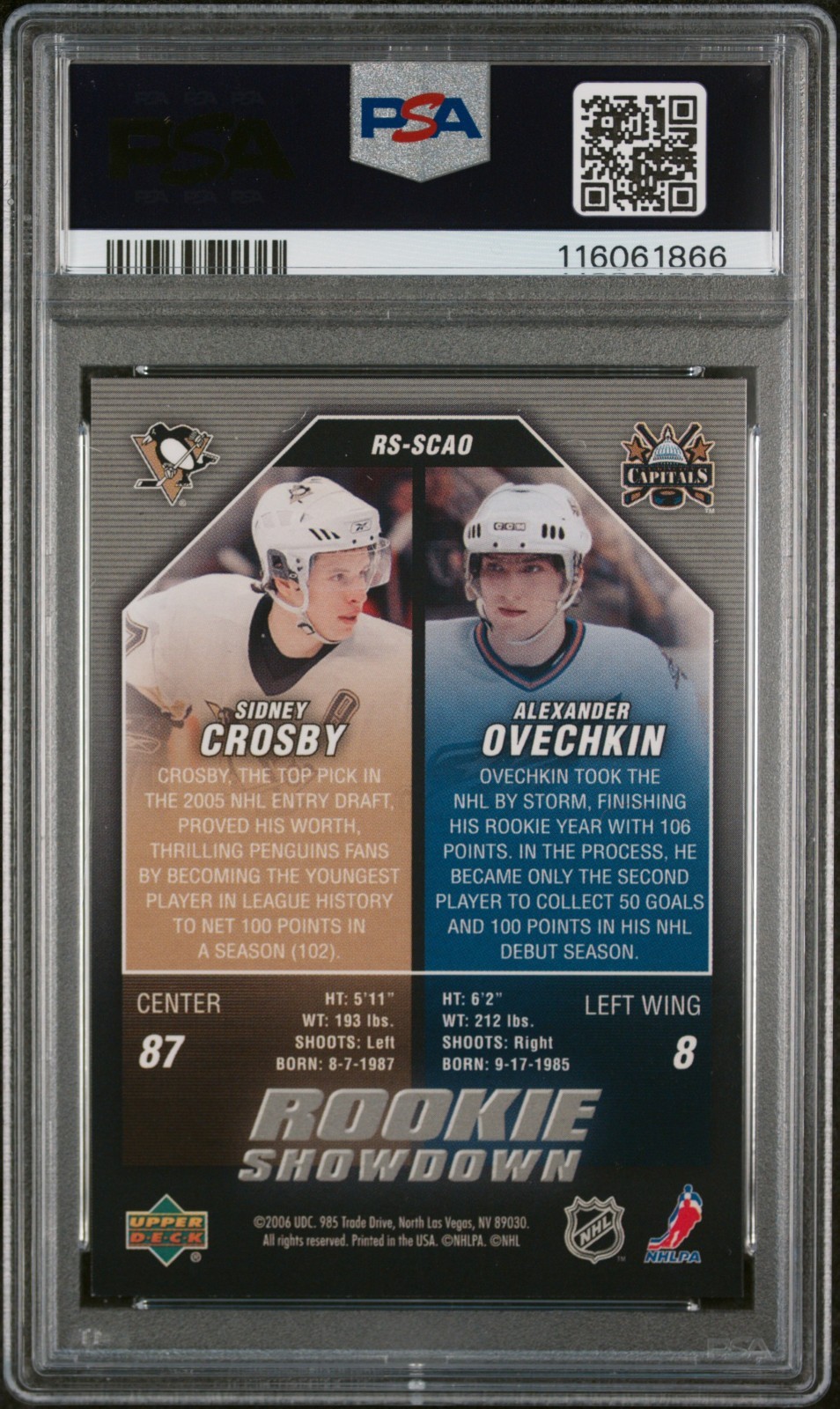 🔥2005 Upper Deck Rookie Showdown - SIDNEY CROSBY + ALEXANDER OVECHKIN [PSA 9] view 2