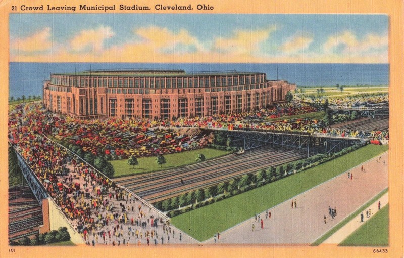 Cleveland, Ohio Postcard Municipal Stadium Crowd PM  1951       P11