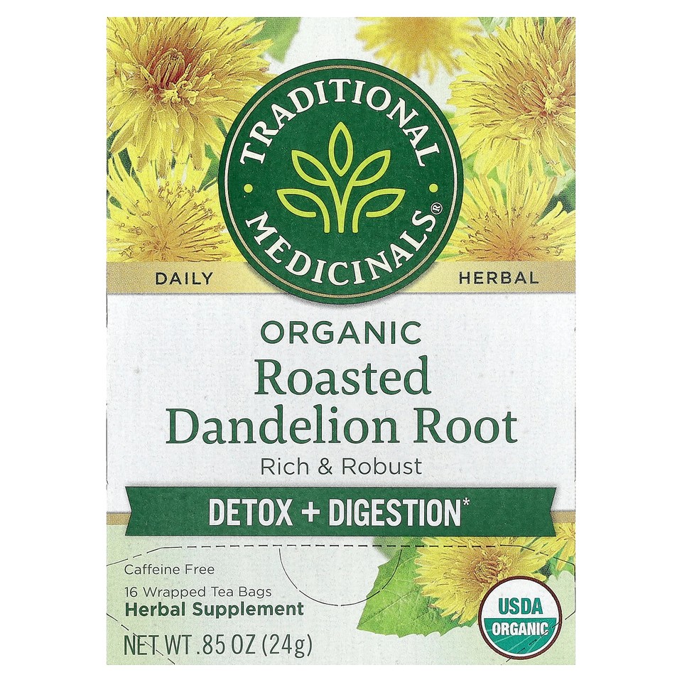 Organic Roasted Dandelion Root, Caffeine Free, 16 Wrapped Tea Bags, 0.85 oz (24